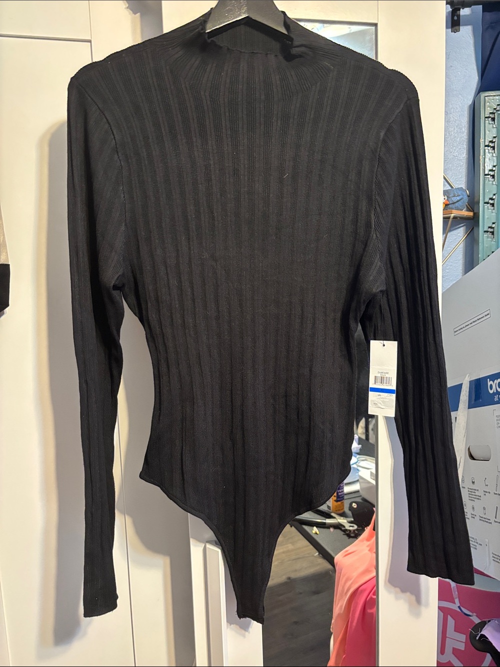 NWT DKNY Black Ribbed Mock Neck Sweater Bodysuit XL